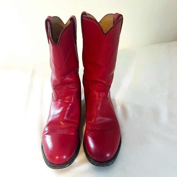 Justin Women's Vintage Red Kipskin Leather Roper Cowboy Boots (Sz: 8.5 B) - Picture 6 of 11